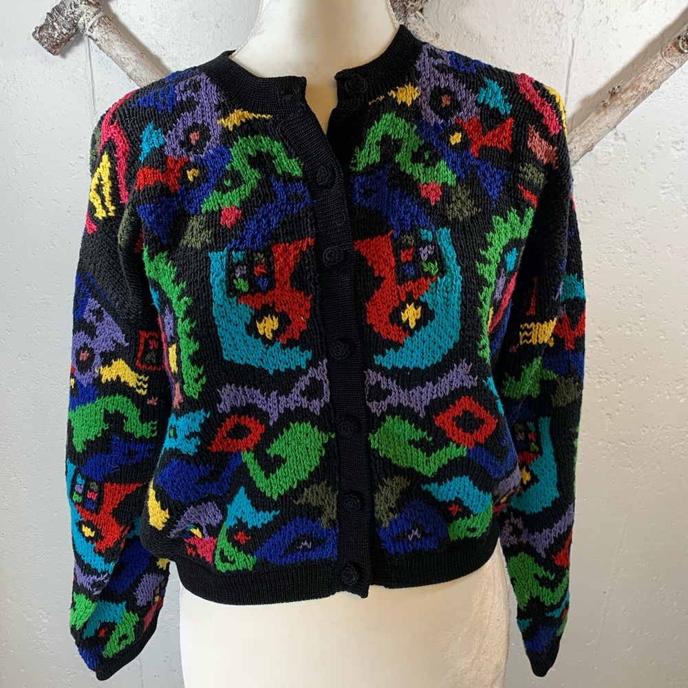Peruvian Connection bold colors cardigan sweater - Picture 2 of 5